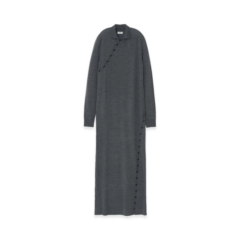 YOKE Super120's Wool Button Line Knit Dress "Charcoal"