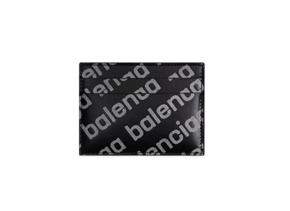 BALENCIAGA Cash Card Holder Reflective Printed Shiny Smooth Calfskin "Black"
