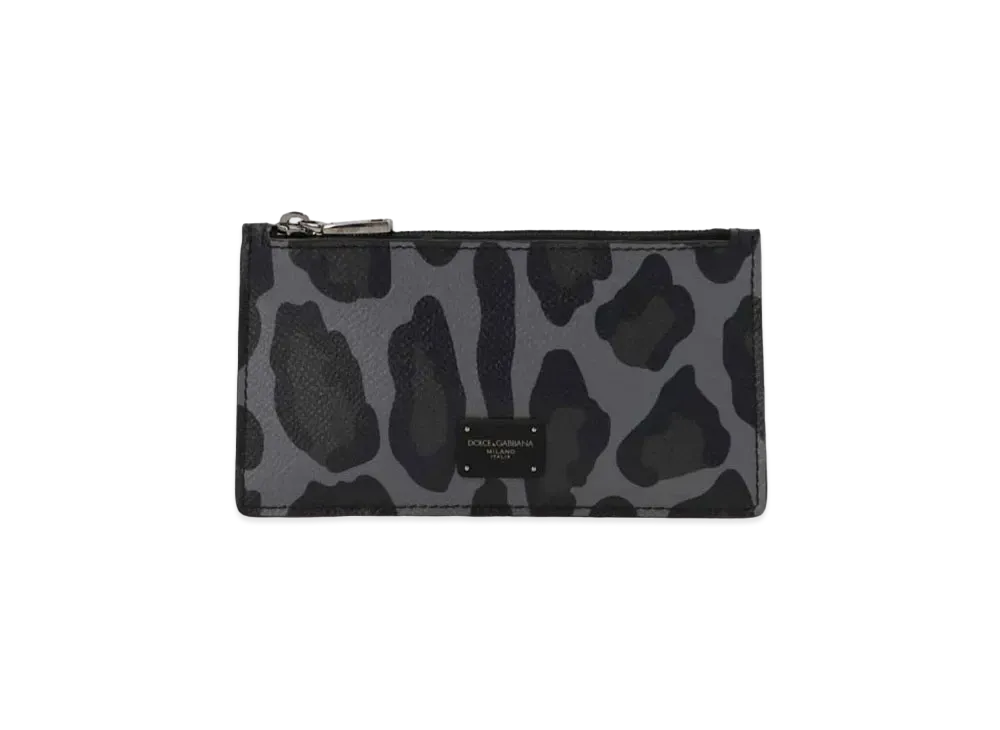 Dolce&Gabbana Card Holder Dauphine Calfskin Gray Base Leopard Print "Multicolor"