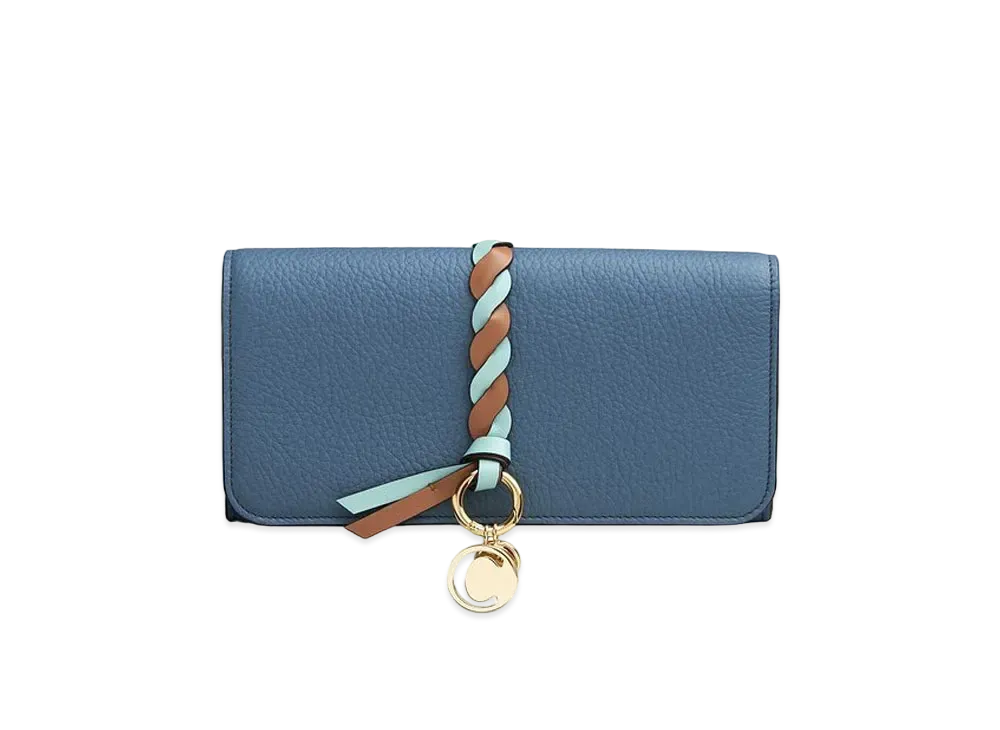 Chloe Women's Alphabet Long Wallet For With Flap In Multicolour Grained & Shiny Calfskin "Mirage Blue"