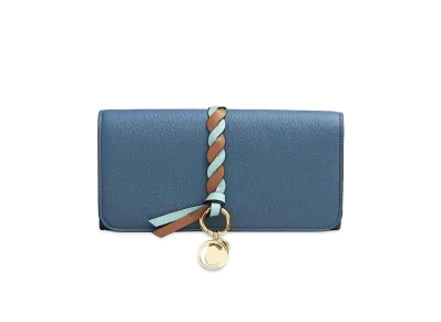Chloe Women's Alphabet Long Wallet For With Flap In Multicolour Grained & Shiny Calfskin "Mirage Blue"
