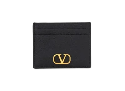Valentino Vlogo Signature Grainy Calfskin Cardholder "Black"