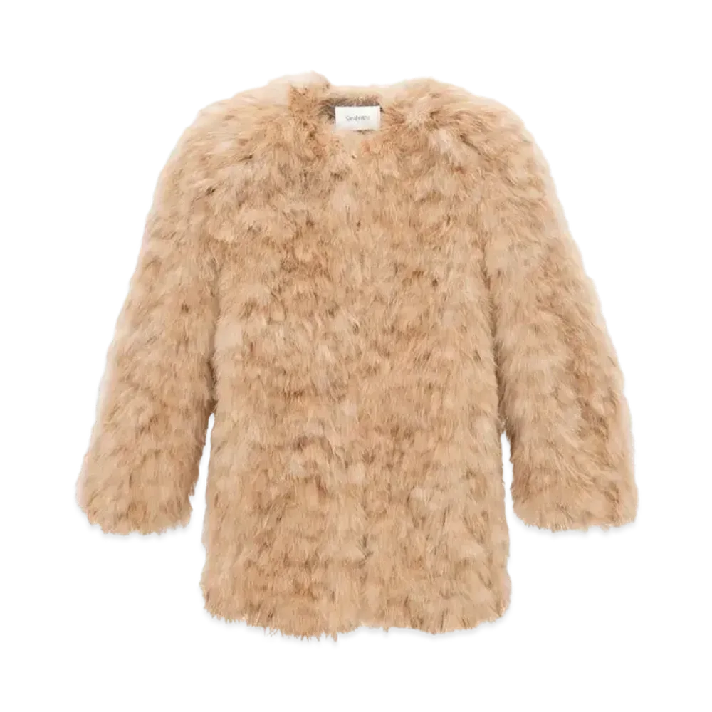 Saint Laurent Women's Feather Coat in Marabou "Beige Brun"