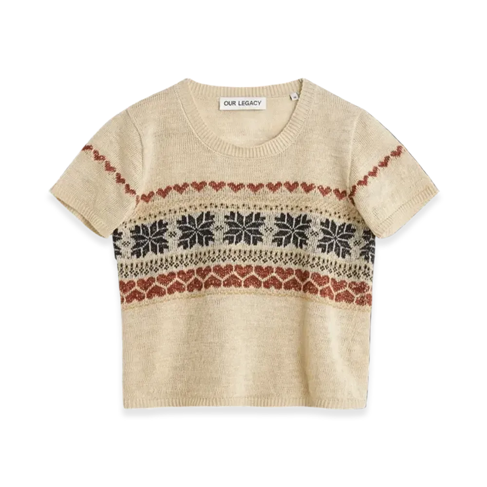 OUR LEGACY Women's Knitted Cropped T-Shirt "Snow Fairisle Hemp"