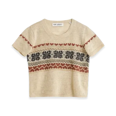 OUR LEGACY Women's Knitted Cropped T-Shirt "Snow Fairisle Hemp"