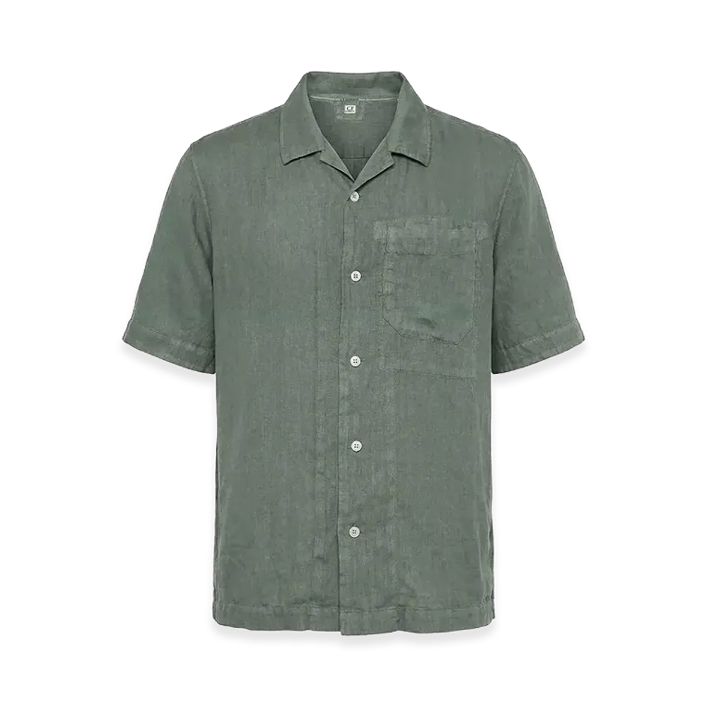 C.P. Company Short-Sleeved Linen Shirt "Green"
