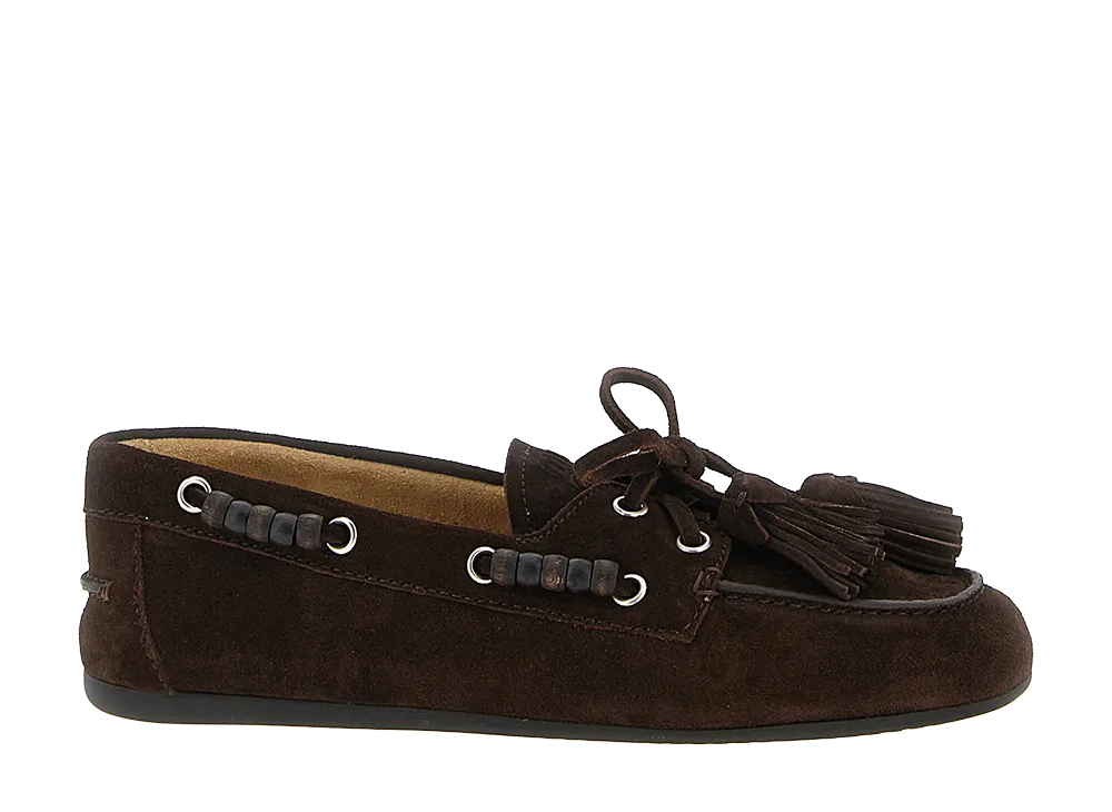 MIU MIU Women's Suede Boat Shoe "Brown"