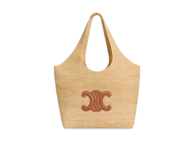 CELINE Classic Panier Shopper Cabas in Raffia and Calfskin "Natural/Tan"
