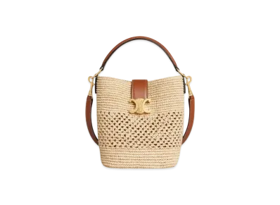 CELINE Small Louise Bucket in Raffia and Calfskin "Natural/Tan"
