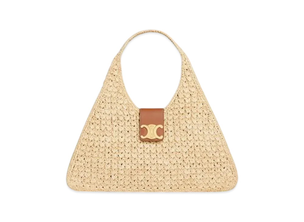 CELINE Cabas Triangle in Raffia and Calfskin "Natural/Tan"
