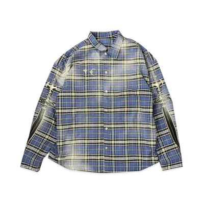 THUG CLUB Arab Sword Flannel Shirt "Blue"