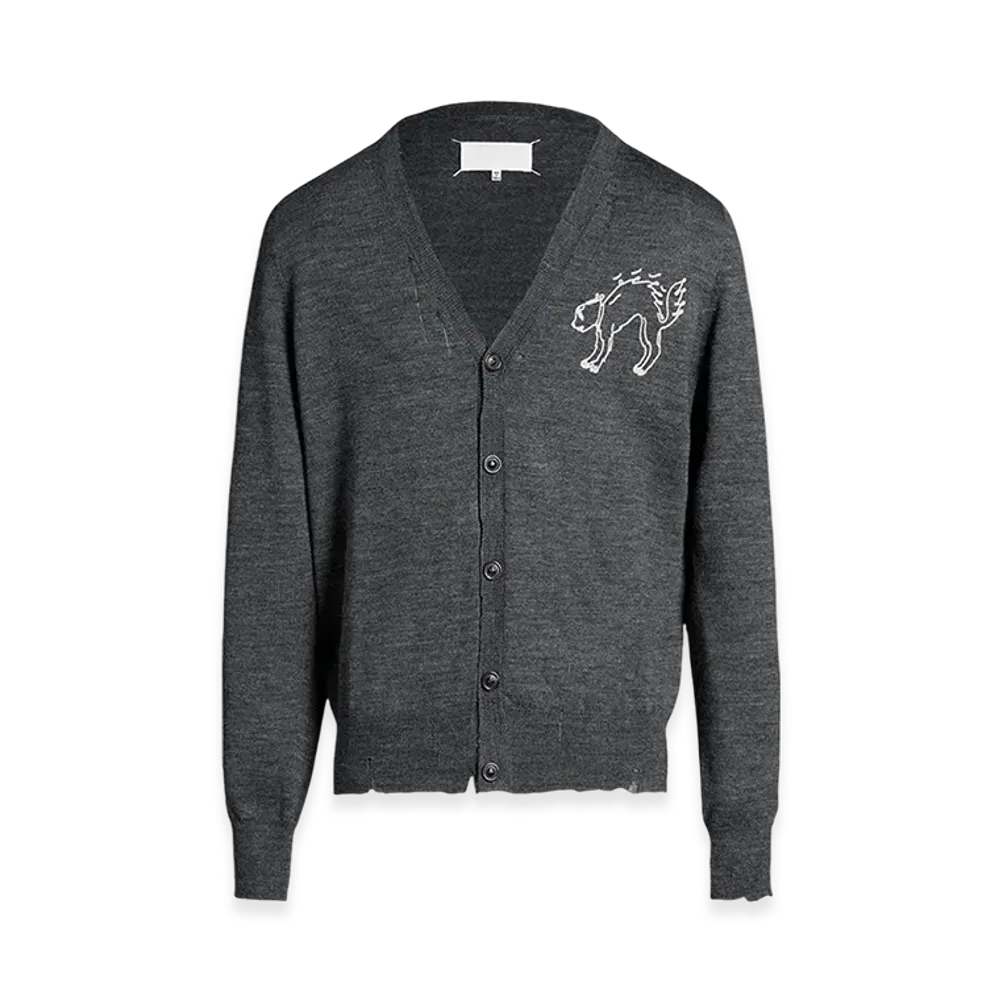 Maison Margiela Women's Embroidered Wool Cardigan "Dark Grey"