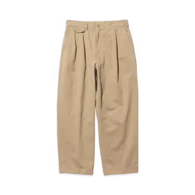 BEAMS 2 Pleats Trousers Twill "Khaki"