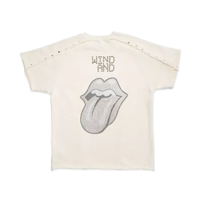 WIND AND SEA x The Rolling Stones Studs And Rhine Stones S/S Tee "Ecru"