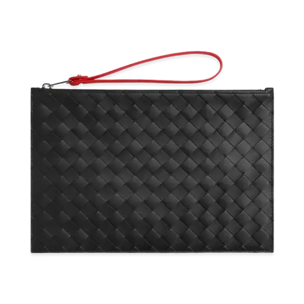 Bottega Veneta Medium Intrecciato Pouch "Black/Redstone"