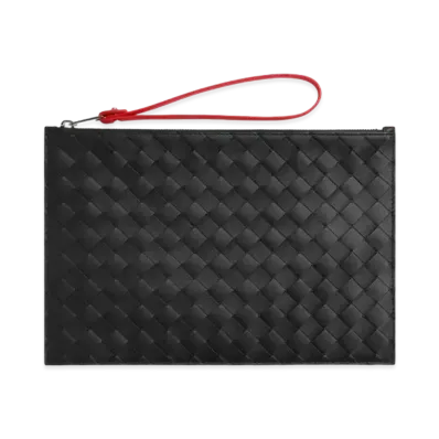 Bottega Veneta Medium Intrecciato Pouch "Black/Redstone"