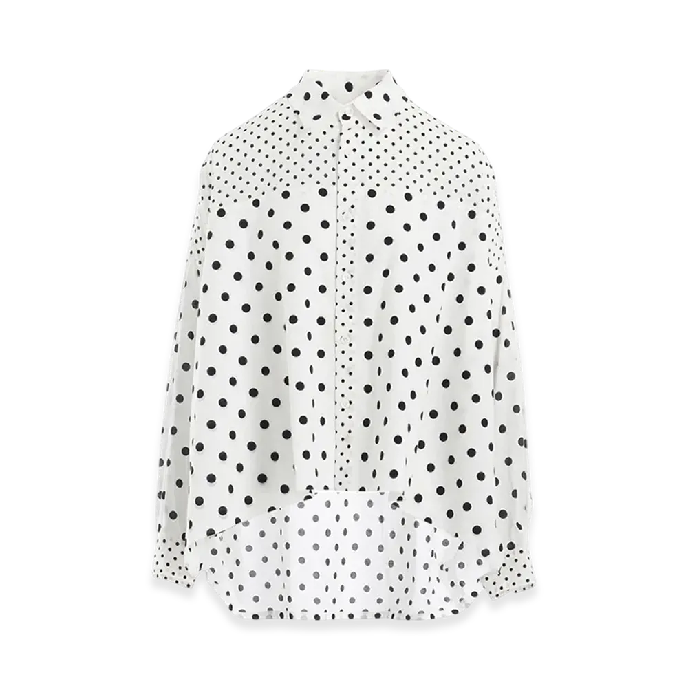 Y's 60/- Cotton Lawn Dot Print Long Sleeve Blouse "White"