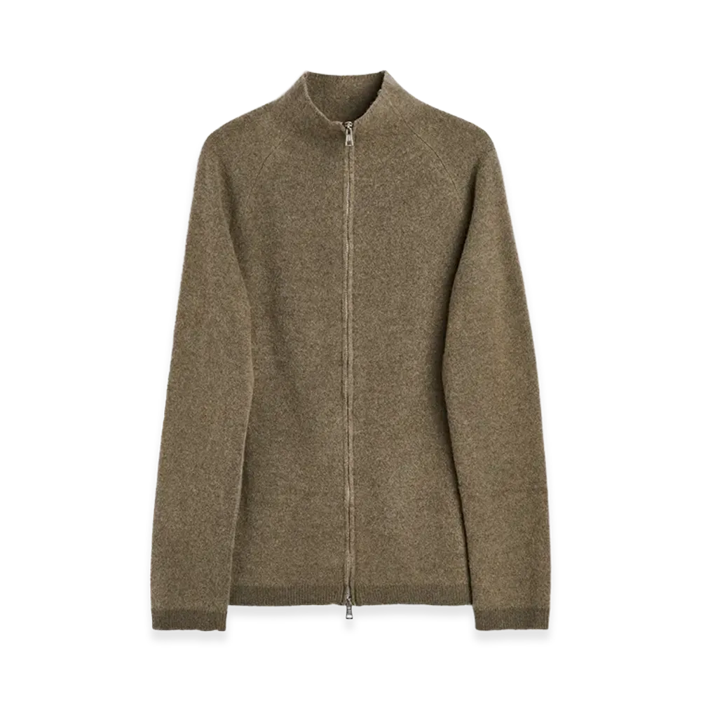 OUR LEGACY Women's Dash Zip Cardigan "Mud Spray Dye Cherub Wool"