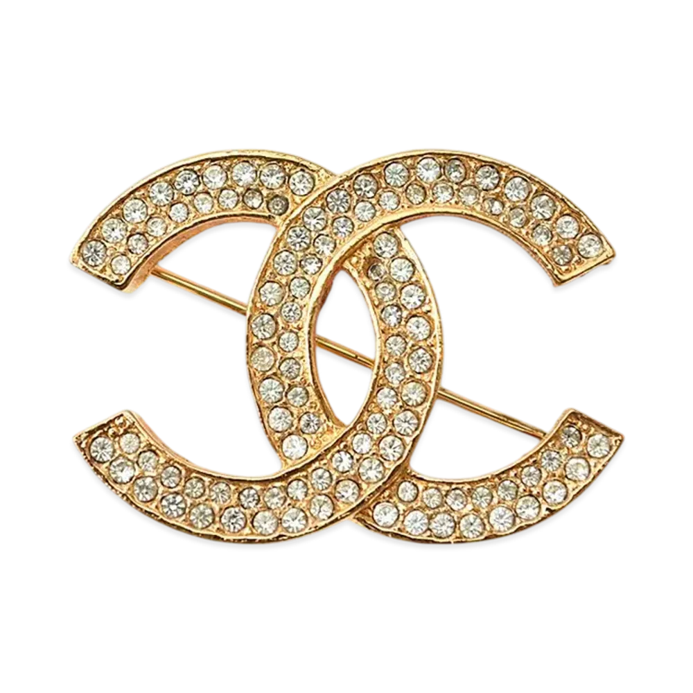 CHANEL Coco Mark Rhinestone Brooch "Gold"