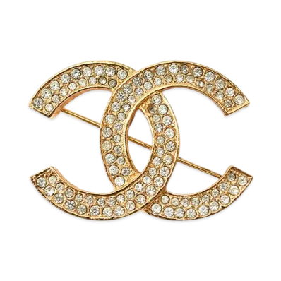 CHANEL Coco Mark Rhinestone Brooch "Gold"