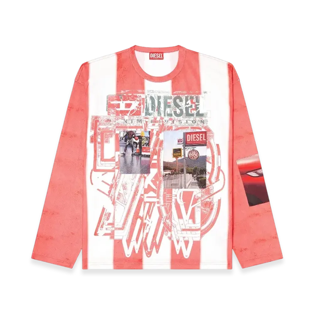 Diesel T-Ruby Striped Long-Sleeve T-Shirt With Photo Patches "Red White"