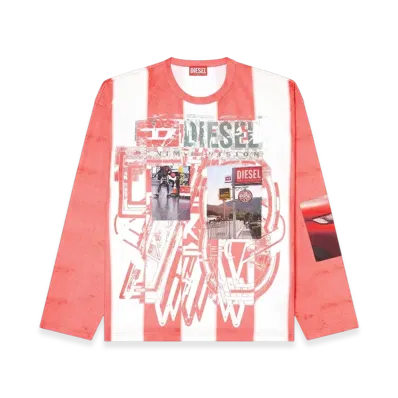 Diesel T-Ruby Striped Long-Sleeve T-Shirt With Photo Patches "Red White"
