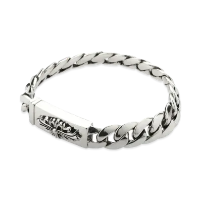 Chrome Hearts Baby ID Bracelet w/ Floral Cross w/ Classic Link "Silver"