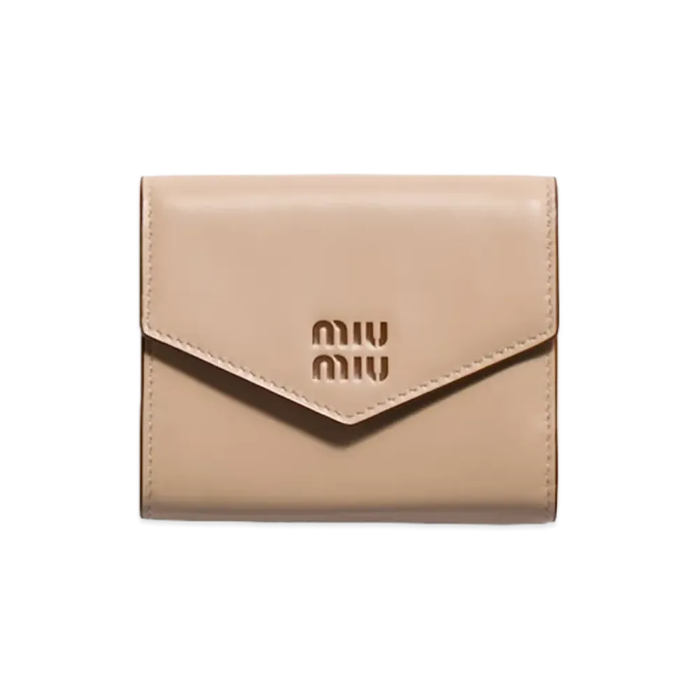 MIU MIU Leather Wallet "Cord Beige/Cognac Brown"