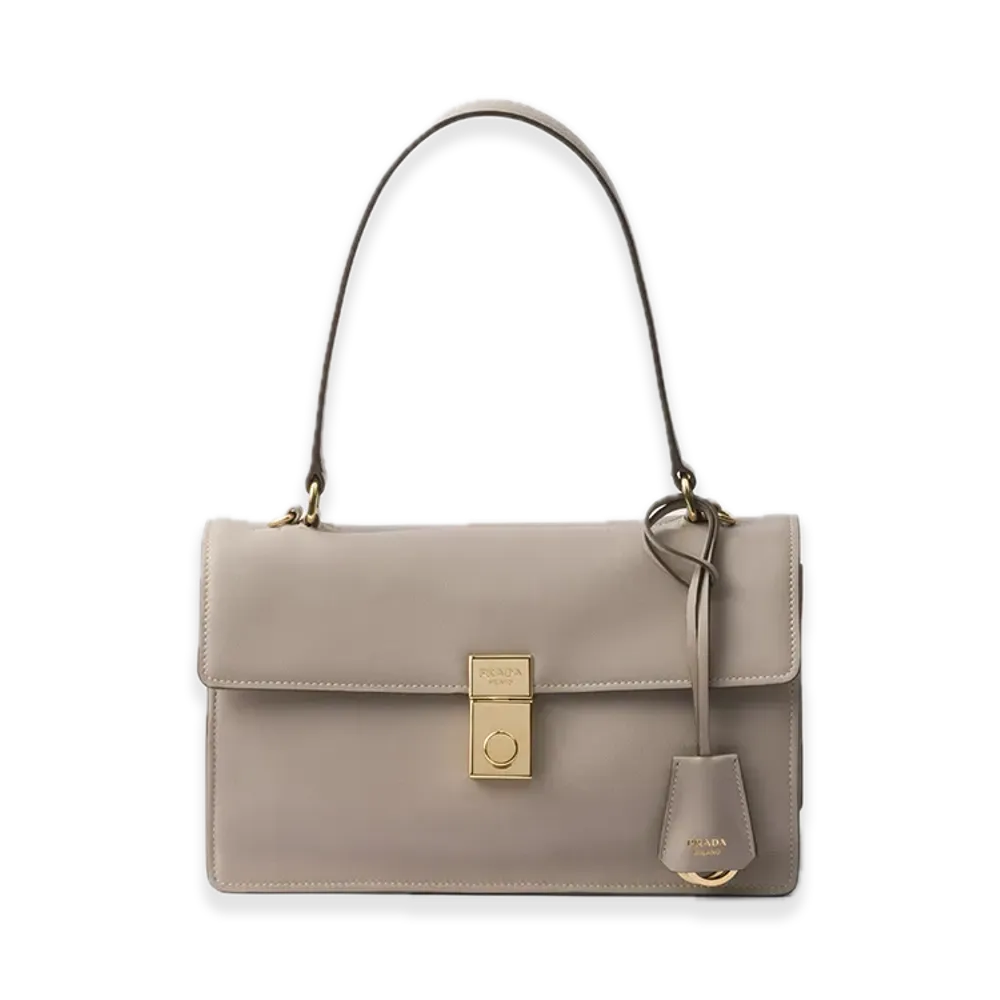 PRADA Soft Sound Medium Leather Shoulder Bag "Light Gray"
