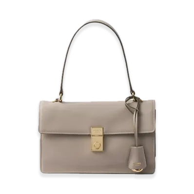 PRADA Soft Sound Medium Leather Shoulder Bag "Light Gray"