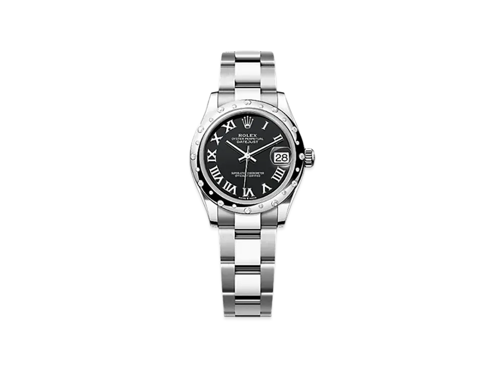 ROLEX Datejust 31mm Oystersteel & White Gold Diamond 278344RBR "Bright Black"