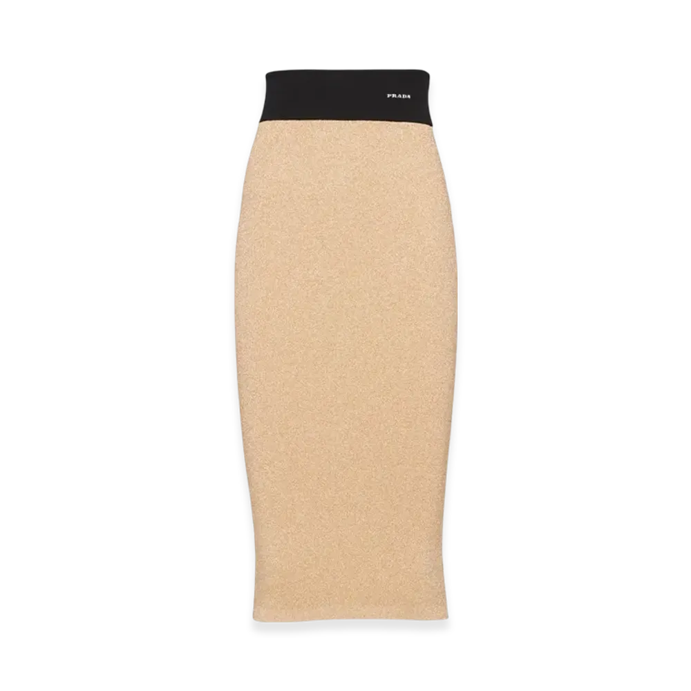 PRADA Women's Lame Midi Skirt "Gold"