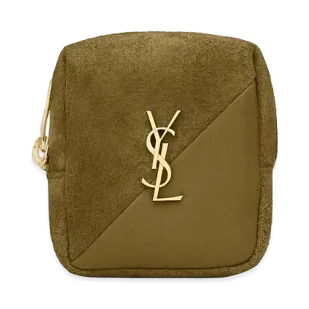 SAINT LAURENT Jamie Cube Charm In Suede And Lambskin "Olive Green"