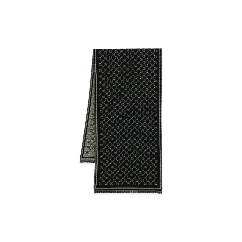 GUCCI GG Jacquard Wool Scarf "Blue"