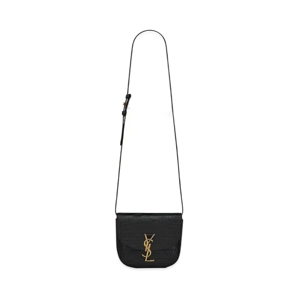 Saint Laurent Kaia Small Satchel In Shiny Crocodile-Embossed Leather "Black"