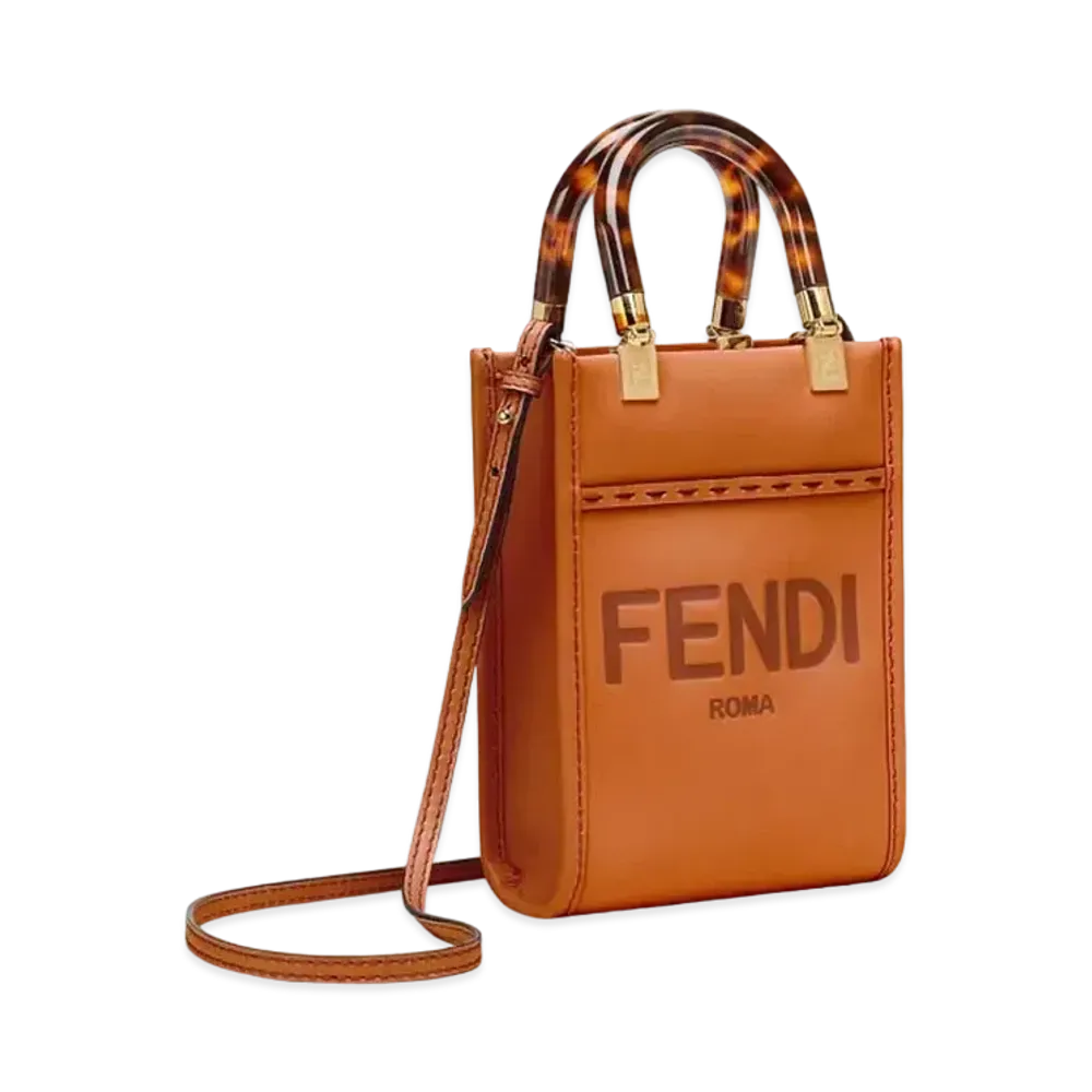 FENDI Mini Sunshine Shopper Leather Bag "Brown"