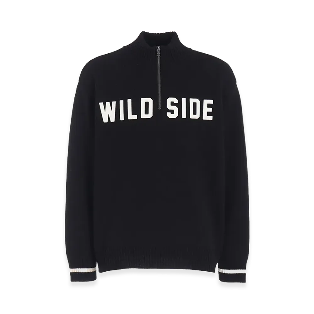 WILDSIDE YOHJI YAMAMOTO Half Zip Knit Pullover "Black"
