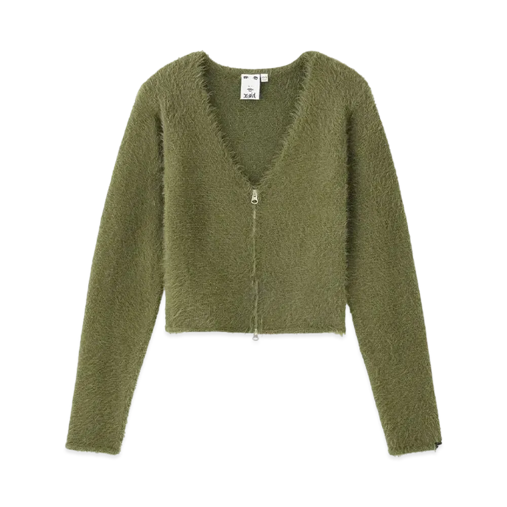 X-Girl Shaggy Knit Cardigan "Olive"