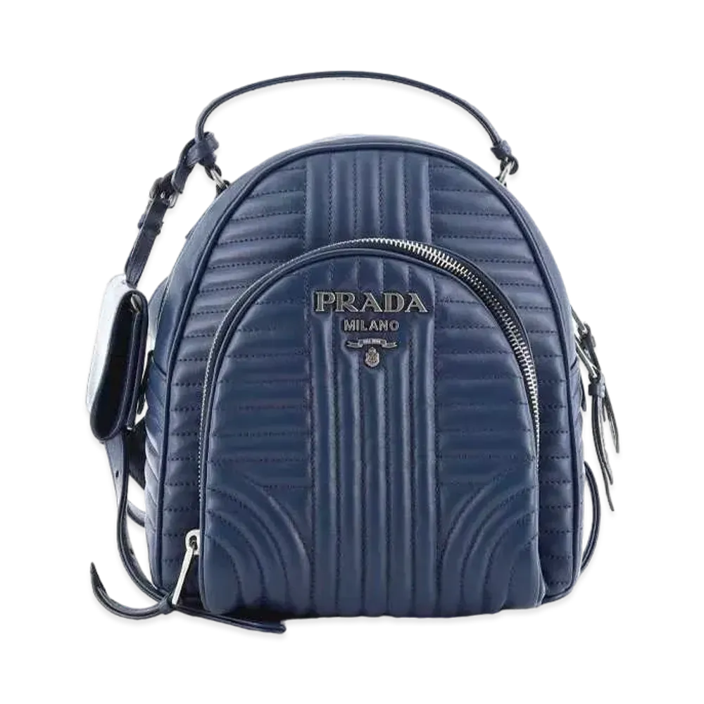 PRADA Front Pocket Quilted Leather Backpack "Navy"