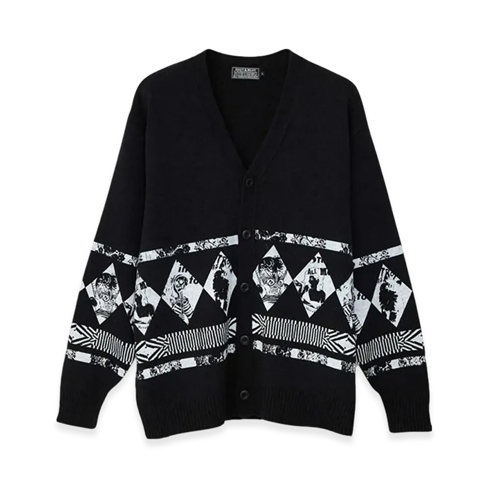 HYSTERIC GLAMOUR Destroy All Monsters Dam Argylle Cardigan "Black"