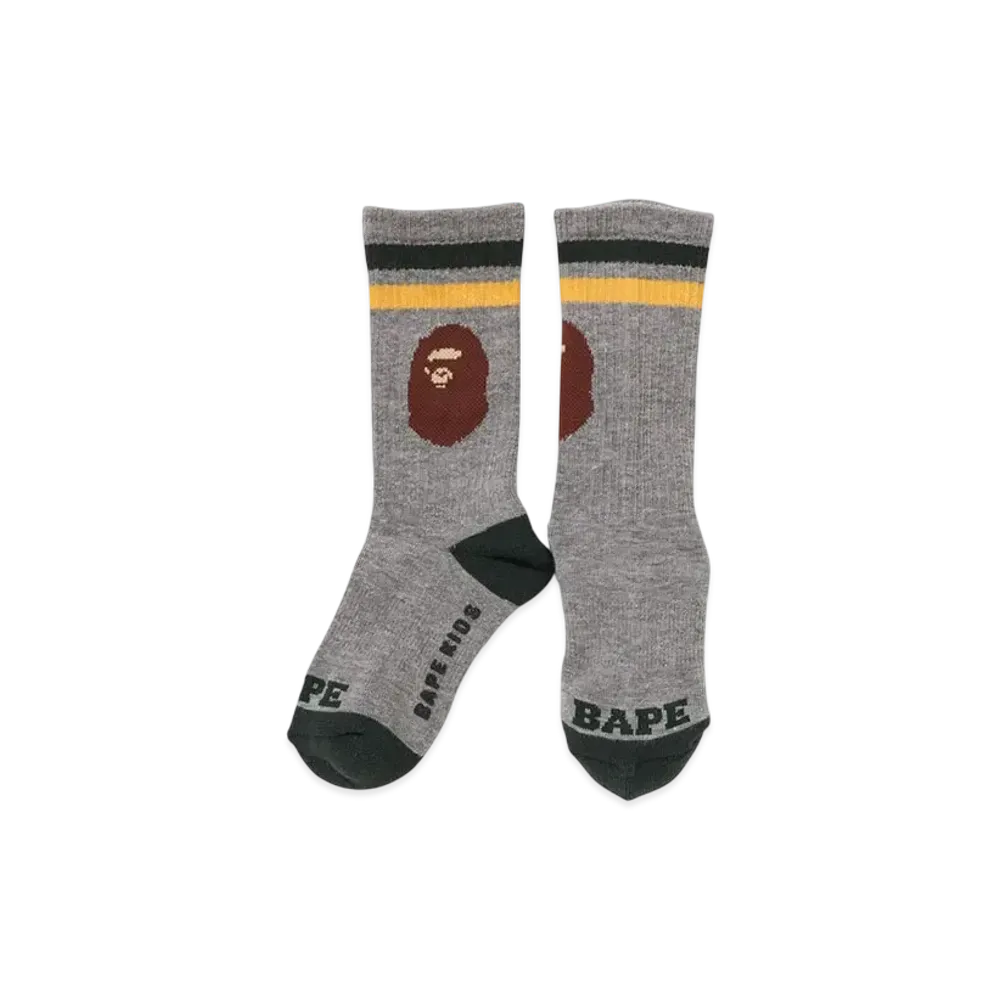A BATHING APE Ape Head Rib Socks "Gray"