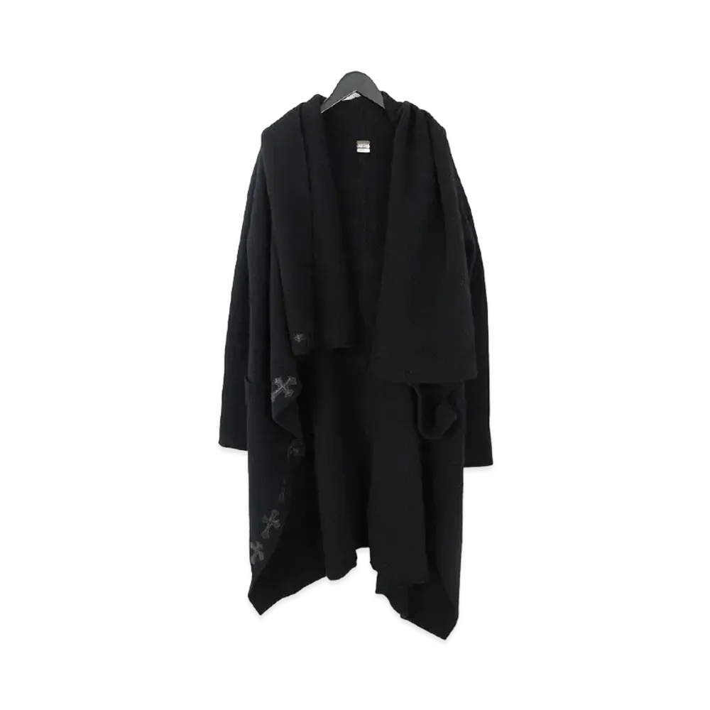 Chrome Hearts x Rick Owens Cross Leather Patch Drape Cardigan Coat "Black"