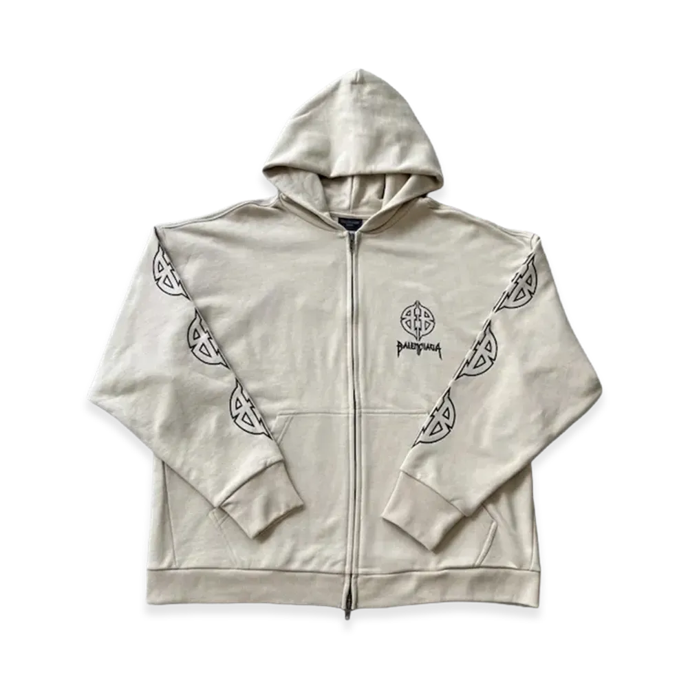 BALENCIAGA Metal BB Stencil Zip Up Hoodie "Beige"