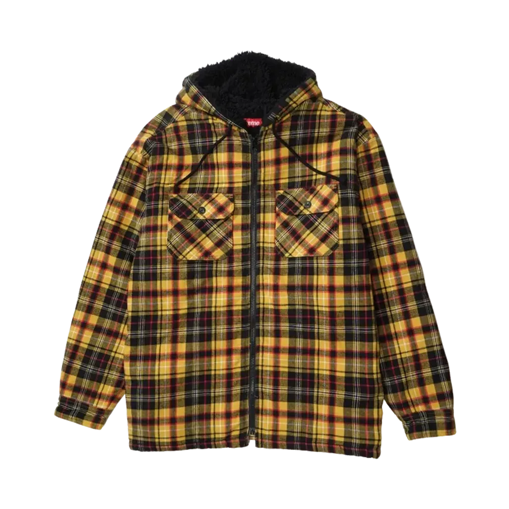 Supreme Lined Zip Up Hooded Flannel Shirt "Yellow"