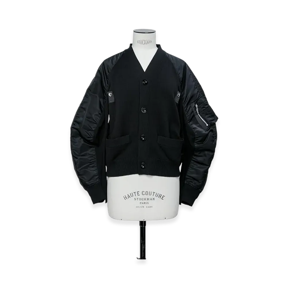 sacai Nylon Twill x Knit Cardigan "Black"