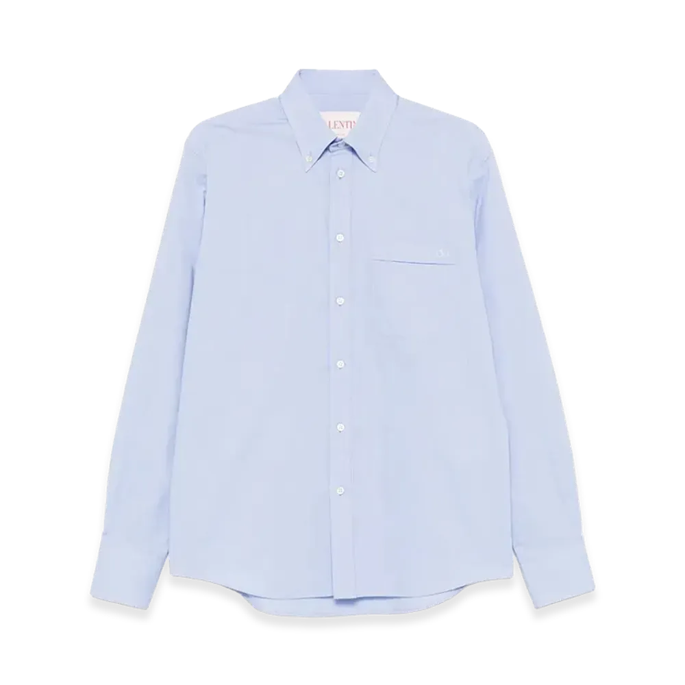 Valentino Cotton Oxford Shirt With Vlogo Embroidery "Sky"