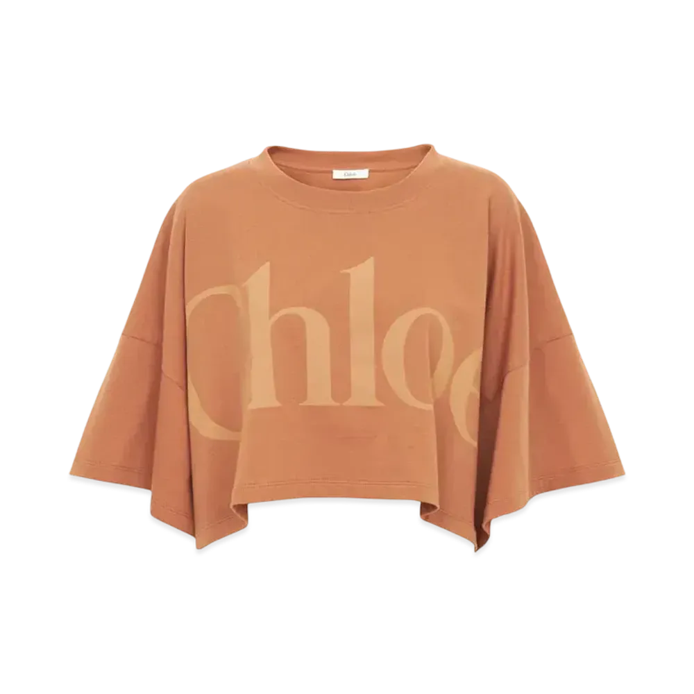 Chloe Cropped boxy logo T-shirt in cotton jersey "Orange Rust"