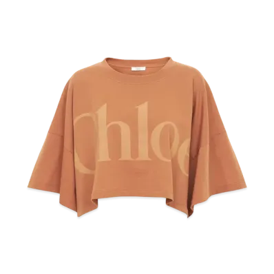Chloe Cropped boxy logo T-shirt in cotton jersey "Orange Rust"