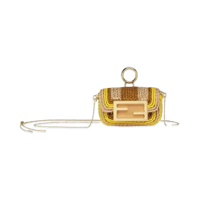 FENDI Nano Baguette Charm Cornely Embroidery "Multicolor/Beige/Yellow/Brown"