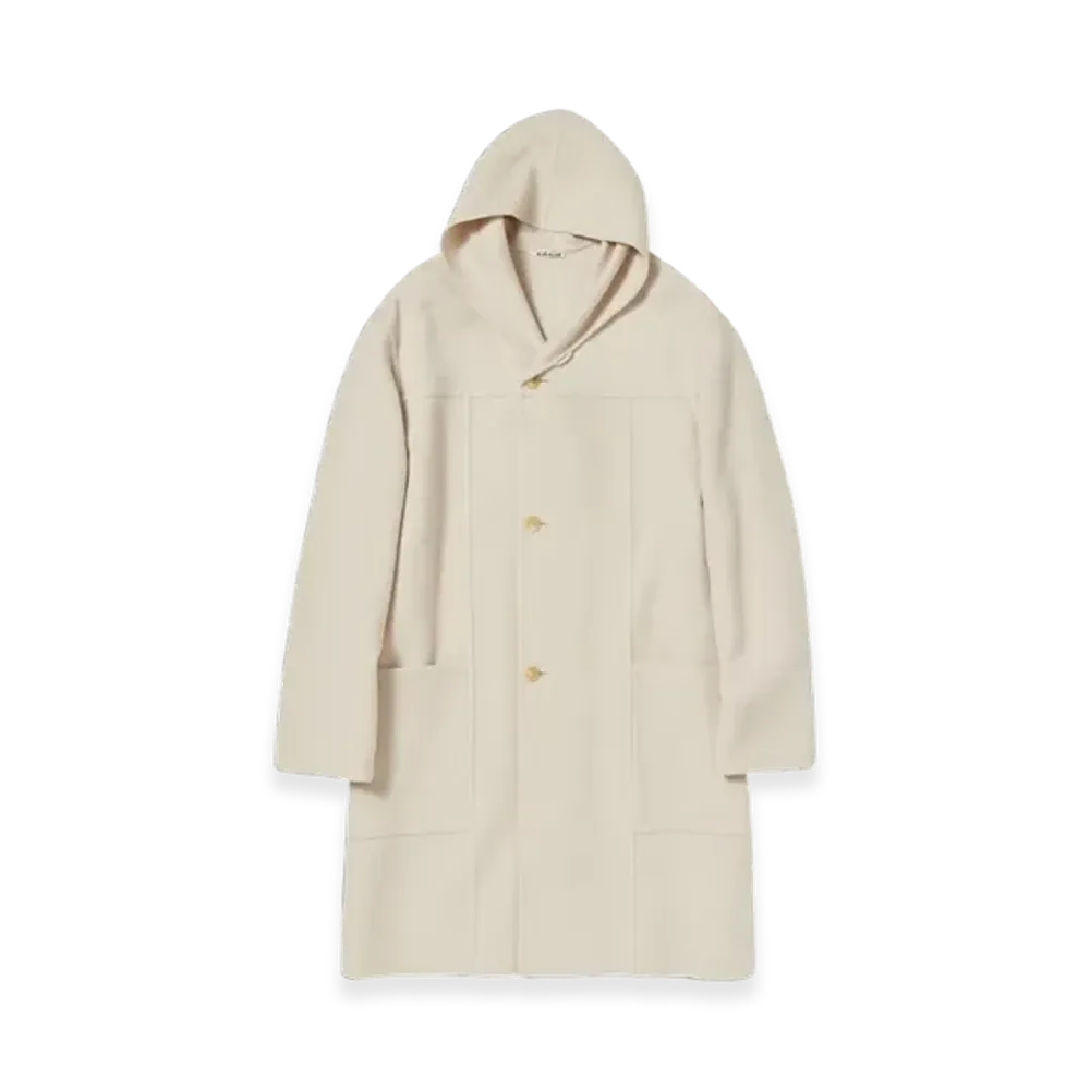 AURALEE Velour Brushed Wool Melton Hand Sewn Hooded Coat 22AW "Ivory White"